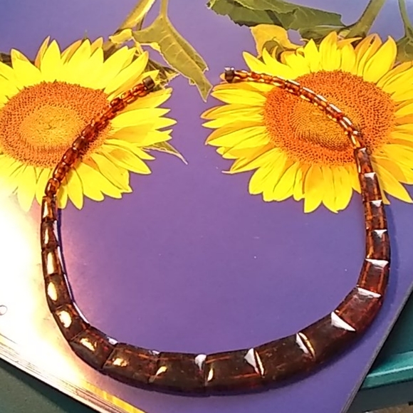 Amber Necklace/Earrings, Brown, Magnetic Closure - Picture 4 of 5